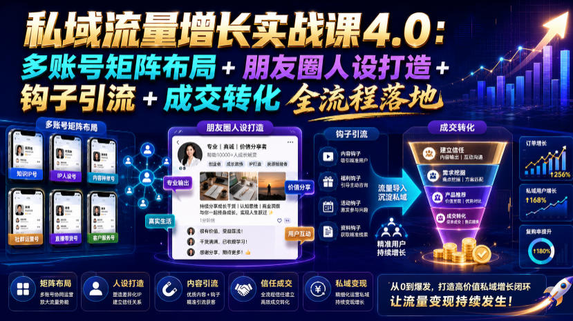 私域流量增长实战课4.0:多账号矩阵布局+朋友圈人设打造+钩子引流+成交转化全流程落地-好耶资源