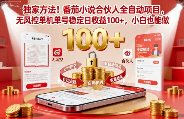 独家方法!番茄小说合伙人全自动挂G项目,无风控单机单号稳定日收益100+,小白也能做【揭秘】-好耶资源