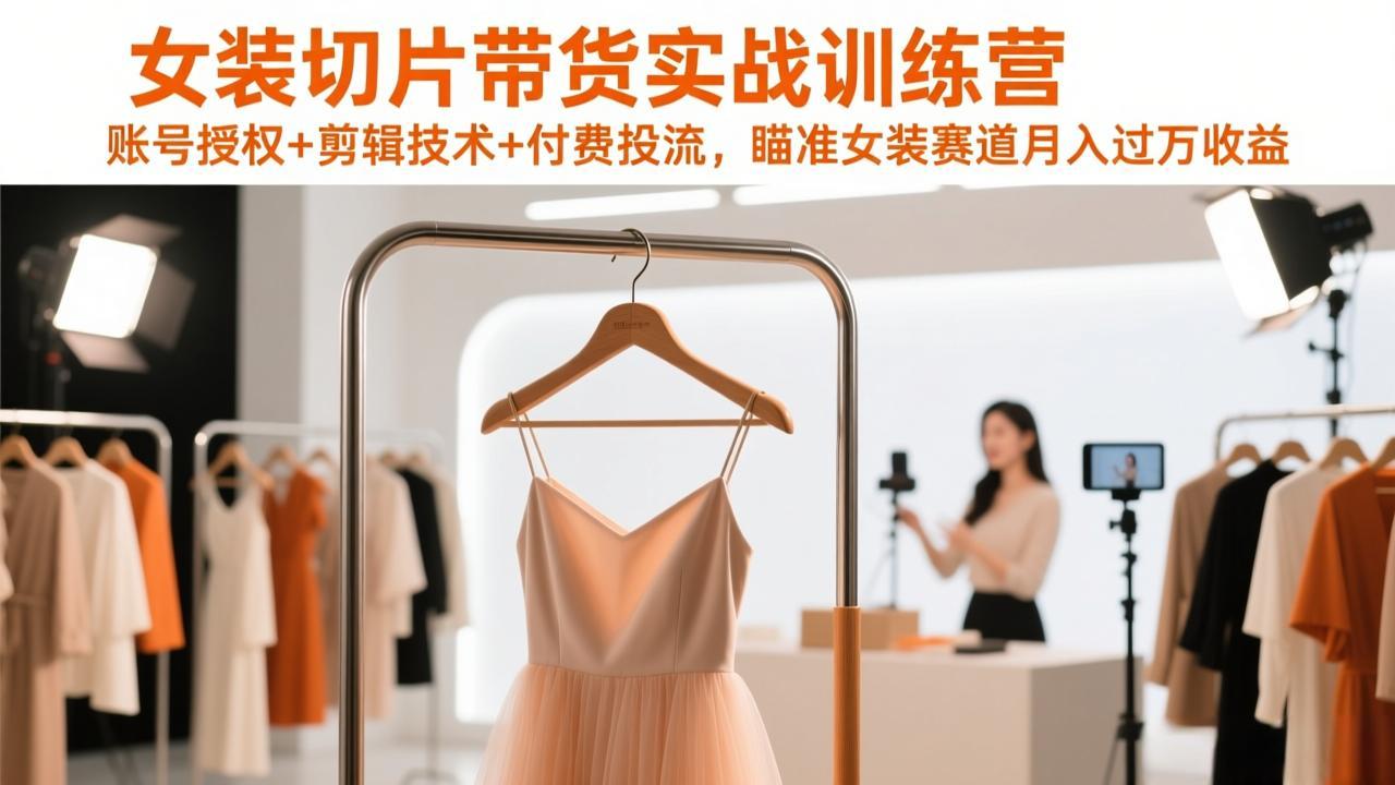女装切片带货实战训练营，账号授权+剪辑技术+付费投流，瞄准女装赛道月入过万收益-好耶资源