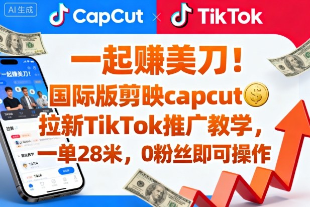 一起賺美刀!国际版剪映capcut拉新TikTok推广教学,一单28米,0粉丝即可操作(附推广入口和教学)-好耶资源