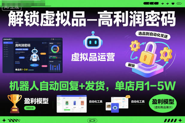 解锁虚拟品高利润密码：机器人自动回复+发货，单店月1-5W【揭秘】-好耶资源