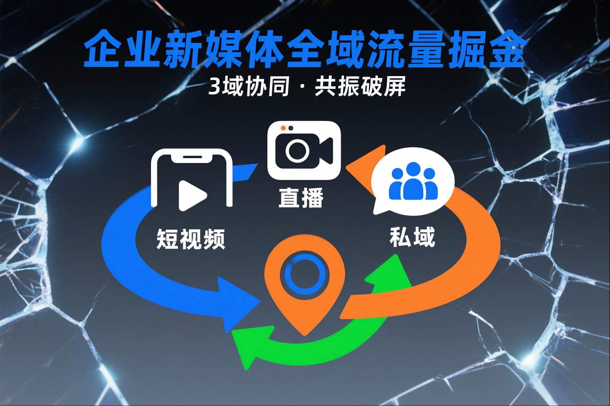 短视频全域商业模式，企业新媒体全域流量掘金，3域协同，共振破屏，短视频-直播-私域-地域-好耶资源