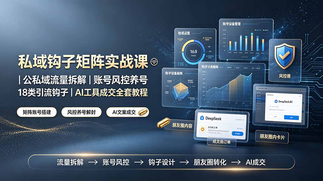 私域钩子矩阵实战课〓公私域流量拆解|账号风控养号|18类引流钩子|AI工具成交全套教程-好耶资源