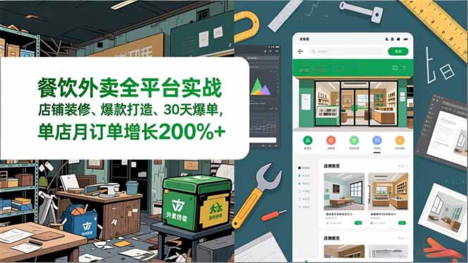 餐饮外卖全平台实战，店铺装修、爆款打造、30天爆单，手把手教学，单店月订单增长200%+-好耶资源