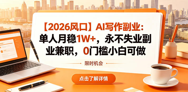 【2026风口】AI写作副业：单人月稳1W+，永不失业副业兼职，0门槛小白可做【揭秘】-好耶资源