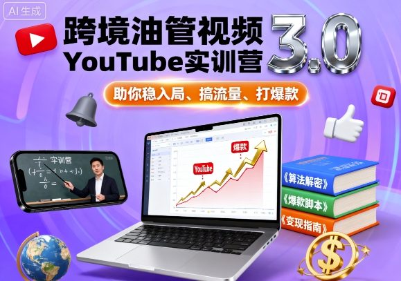 跨境油管视频YouTube实训营3.0，助你稳入局、搞流量、打爆款-好耶资源