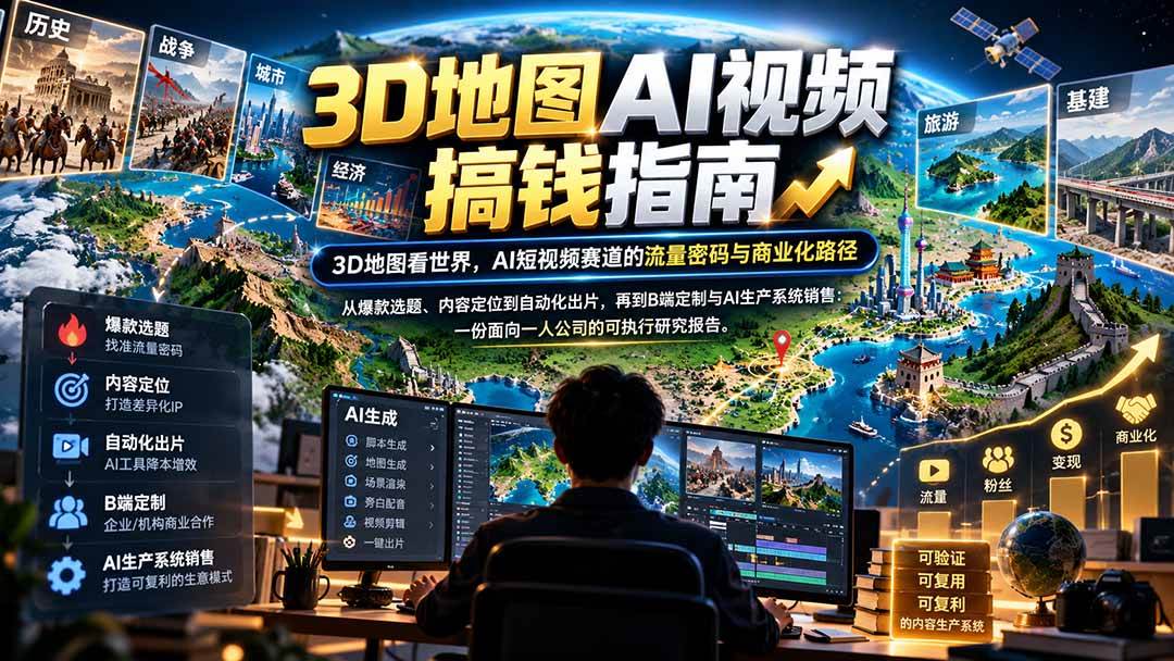 （21181期）3D地图AI视频搞钱指南，3D地图看世界，AI短视频赛道的流量密码与商业化路径【文档】-好耶资源