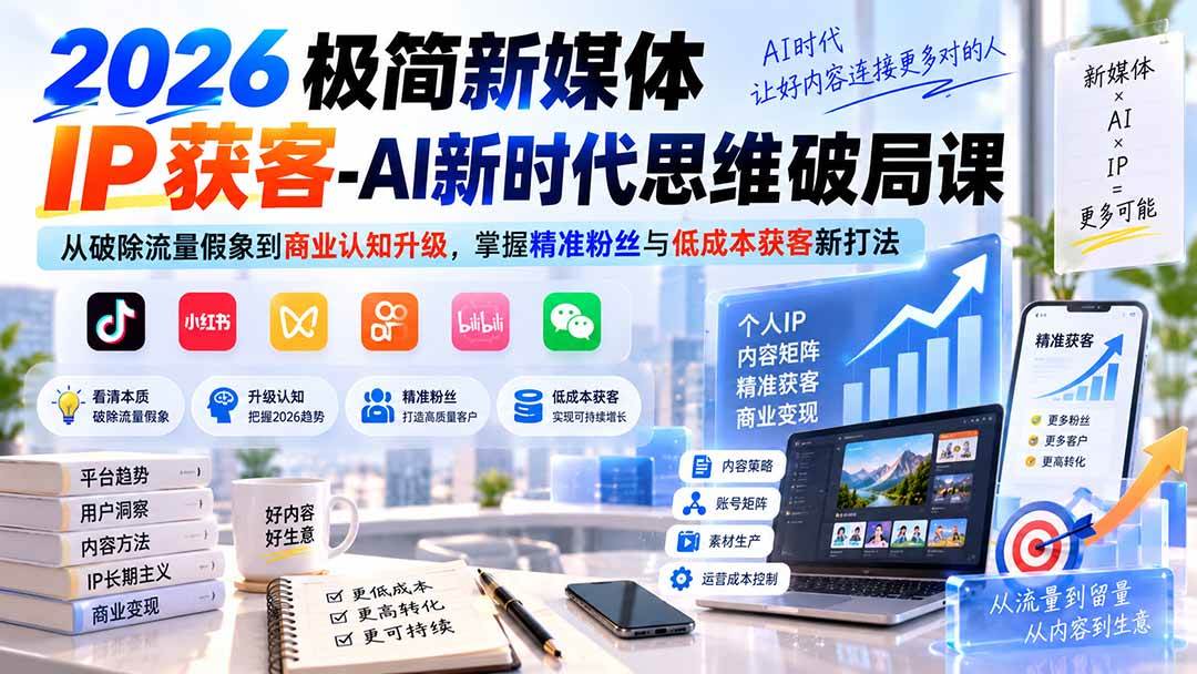 （20272期）2026极简新媒体IP获客-AI新时代思维破局课：从破除流量假象到商业认知升级，掌握精准粉丝与低成本获客新打法-好耶资源