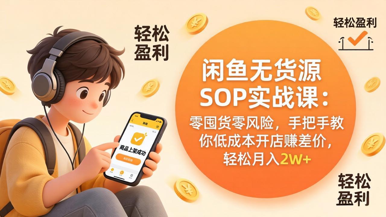 闲鱼无货源SOP实战课：零囤货零风险，手把手教你低成本开店赚差价，轻松月入2w+-好耶资源