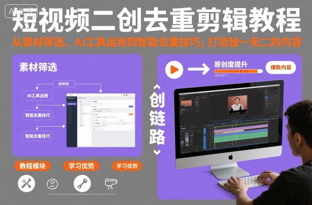 短视频二创去重剪辑教程，从素材筛选、AI工具运用到智能去重技巧，打造独一无二的内容-好耶资源