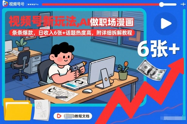 视频号新玩法,AI做职场漫画,条条爆款,日收入6张+话题热度高,附详细拆解教程-好耶资源