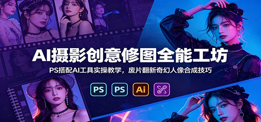 AI摄影创意修图全能工坊：PS搭配AI工具实操教学，废片翻新奇幻人像合成技巧-好耶资源