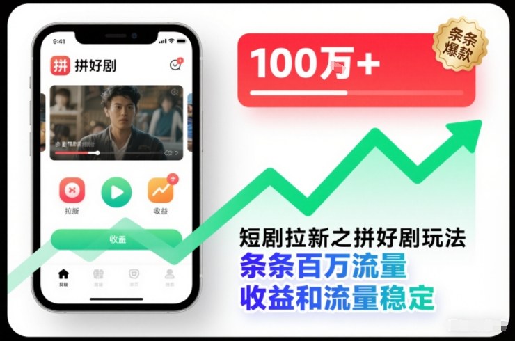 短剧拉新之拼好剧玩法，条条百万流量，收益和流量稳定-好耶资源