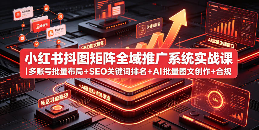 小红书抖图矩阵全域推广系统实战课|多账号批量布局+SEO关键词排名+AI批量图文创作+合规私域导流完整落地教程-好耶资源