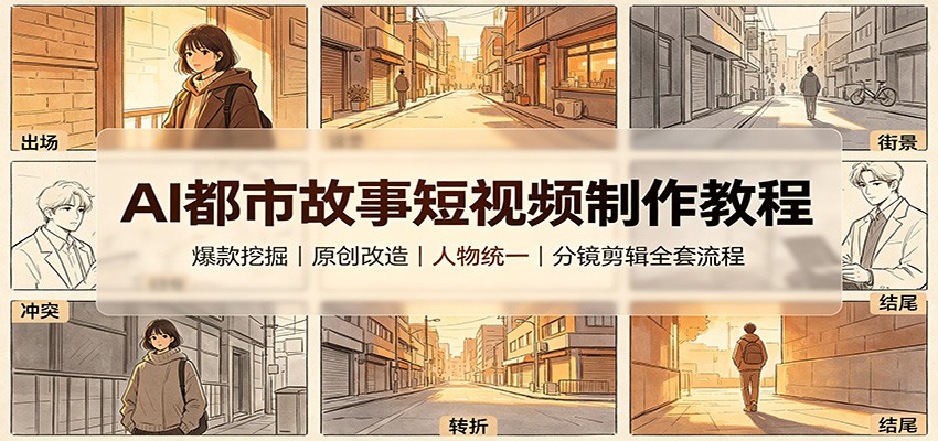 AI都市故事短视频制作教程：爆款挖掘原创改造，人物统一分镜剪辑全套流程-好耶资源