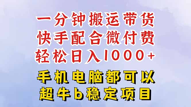 快手黑科技一分钟搬运带货，一刀不剪过原创，微付费投流玩法，轻松日入…-好耶资源