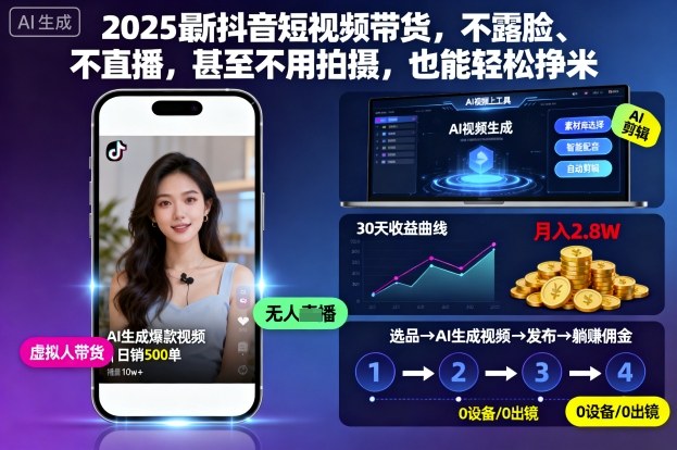 2025最新抖音短视频带货,不露脸、不直播,甚至不用拍摄,也能轻松挣米-好耶资源