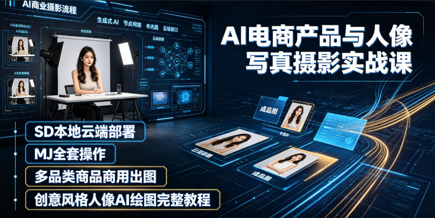 AI电商产品与人像写真摄影实战课|SD本地云端部署、MJ全套操作、多品类商品商用出图、创意风格人像AI绘图完整教程-好耶资源