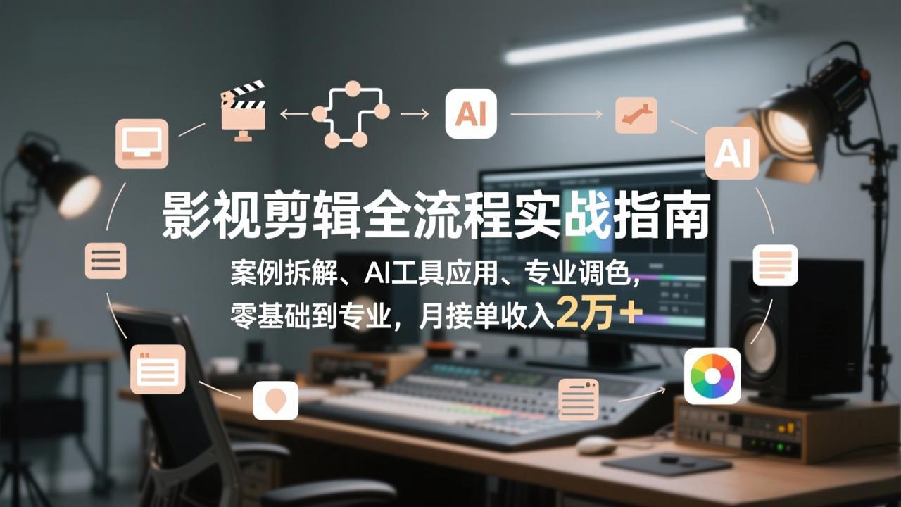 影视剪辑全流程实战指南,案例拆解、AI工具应用、专业调色,零基础到专业,月接单收入2万+-好耶资源