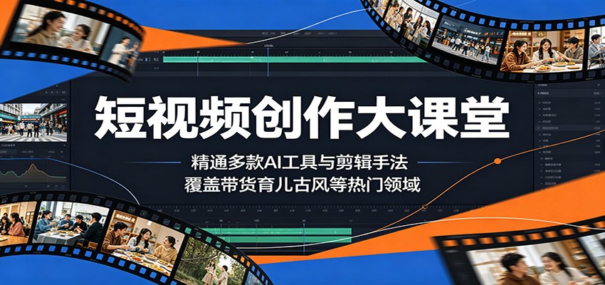 短视频创作大课堂：精通多款AI工具与剪辑手法，覆盖带货、育儿、古风等热门领域-好耶资源