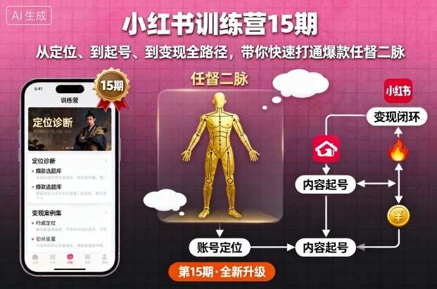 小红书训练营15期，从定位、到起号、到变现全路径，带你快速打通爆款任督二脉-好耶资源