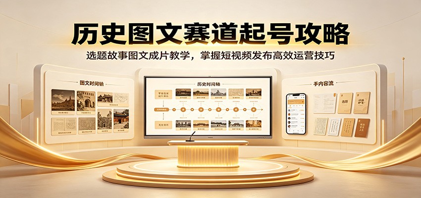 历史图文赛道起号攻略：选题故事图文成片教学，掌握短视频发布高效运营技巧-好耶资源
