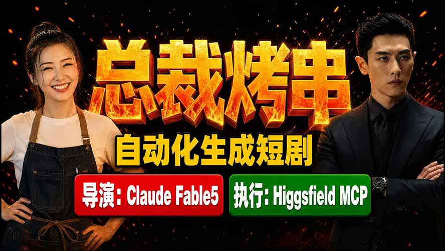 《总裁烤串》真人短剧全自动诞生！Claude Fable5 当导演，Higgsfield MCP 执行！-好耶资源