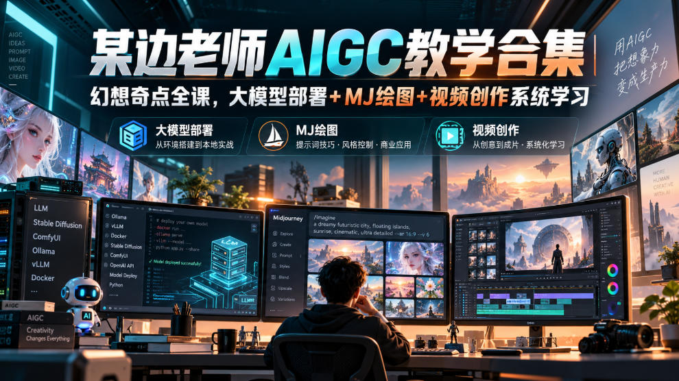某边老师AIGC教学合集|幻想奇点全课,大模型部署+MJ绘图+视频创作系统学习-好耶资源