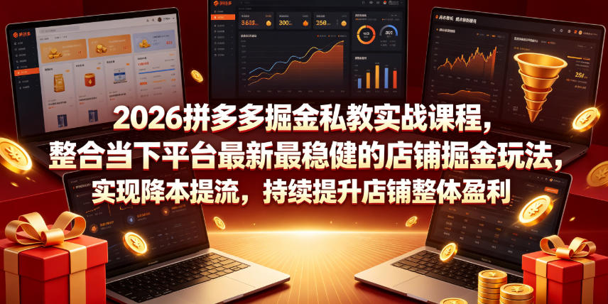 2026拼多多掘金私教实战课程,整合当下平台最新最稳健的店铺掘金玩法,实现降本提流,持续提升店铺整体盈利-好耶资源