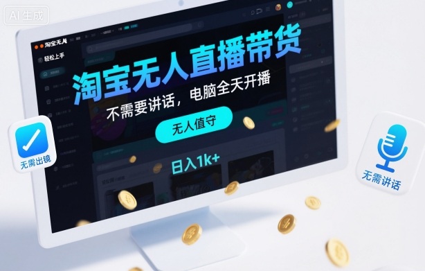 淘宝无人直播带货，不需要出镜，不需要讲话，电脑全天开播，轻松上手，日入1k+【揭秘】-好耶资源
