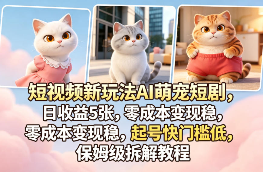 短视频新玩法AI萌宠短剧，日收益5张，零成本变现稳，起号快门槛低，保姆级拆解教程-好耶资源