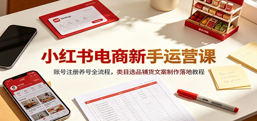 小红书电商新手运营课：账号注册养号全流程，类目选品铺货文案制作落地教程-好耶资源