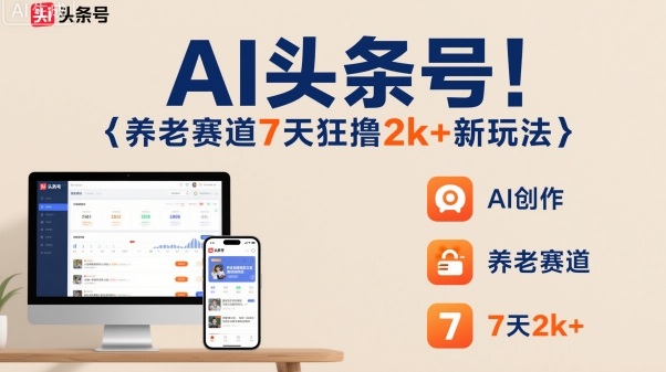 AI头条号，7天狂撸2k+，做养老赛道，新风口新玩法-好耶资源