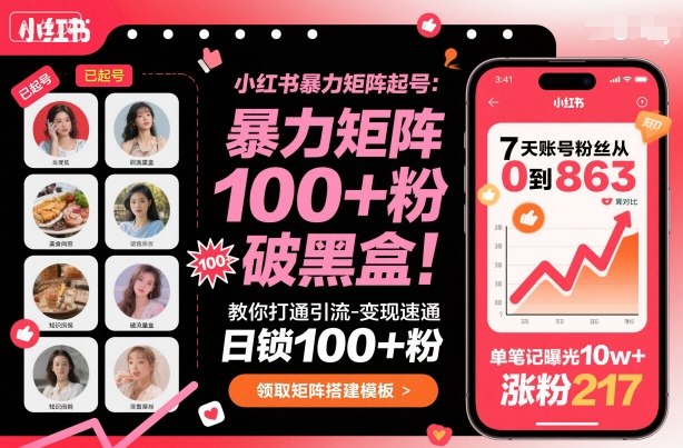 小红书暴力矩阵起号,教你打通引流-变现速通,日锁100+粉,破流量黑盒-好耶资源
