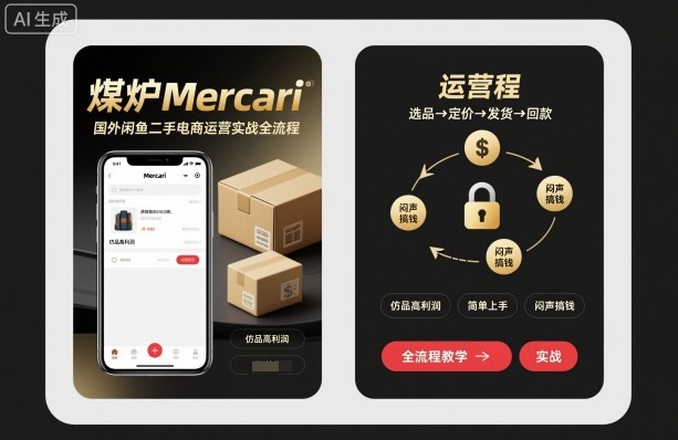 煤炉Mercari国外闲鱼二手电商运营实战全流程，仿品高利润，简单上手，闷声搞钱-好耶资源