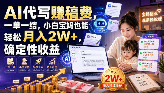 AI代写賺稿费,一单一结,小白宝妈也能轻松月入2W+,确定性收益【揭秘】-好耶资源