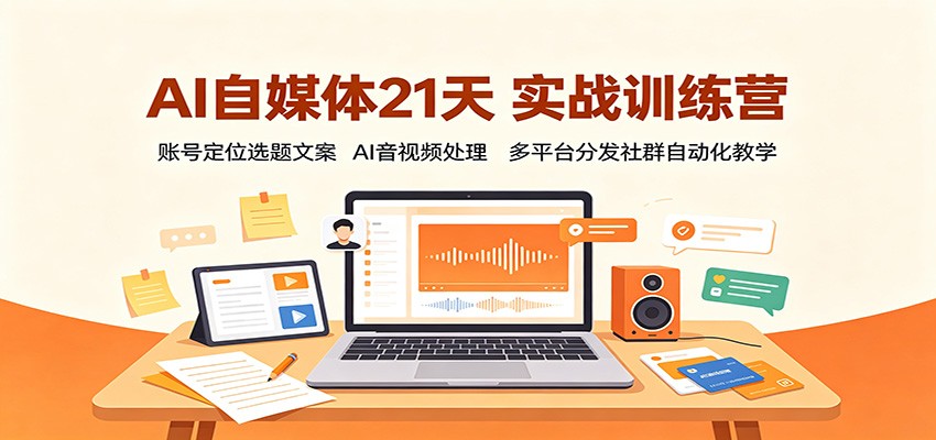 AI自媒体21天实战训练营：账号定位选题文案，AI音视频处理，多平台分发社群自动化教学-好耶资源