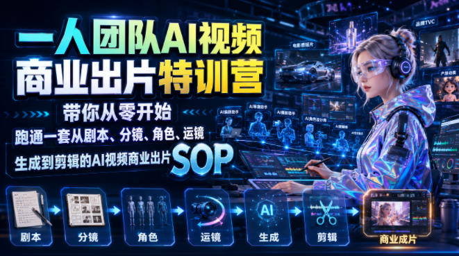 一人团队AI视频商业出片实战课:带你从零开始跑通一套从剧本、分镜、角色、运镜、生成到剪辑的AI视频商业出片SOP-好耶资源
