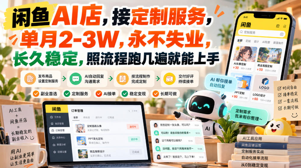 闲鱼AI店，接定制服务，单月2-3W，永不失业，长久稳定，照流程跑几遍就能上手-好耶资源