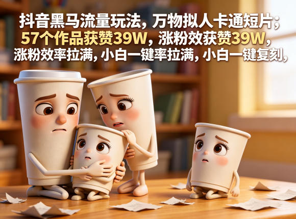 抖音黑马流量玩法，万物拟人卡通短片，57个作品获赞39W，涨粉效率拉满，小白一键复刻，保姆级拆解-好耶资源