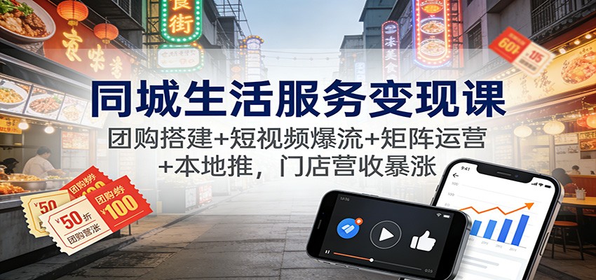 同城生活服务变现课：团购搭建+短视频爆流+矩阵运营+本地推，门店营收暴涨-好耶资源