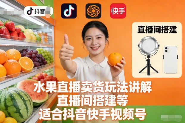 水果直播卖货玩法讲解、直播间搭建等,适合抖音快手视频号-好耶资源