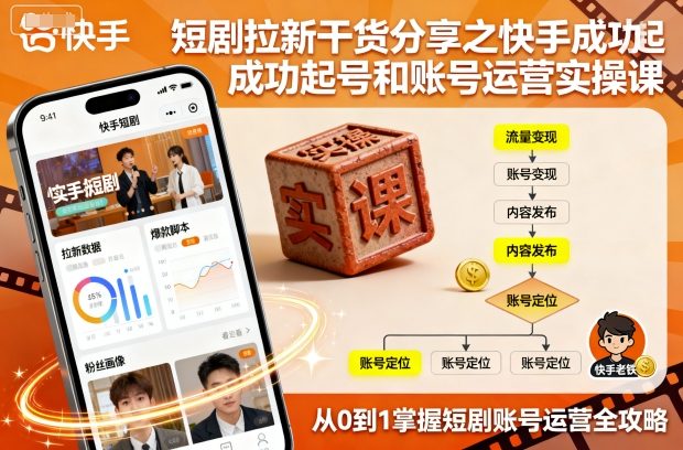 短剧拉新干货分享之快手成功起号和账号运营实操课-好耶资源