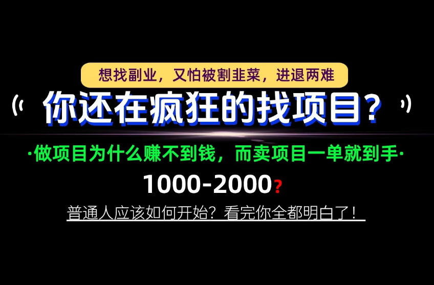 你还在疯狂的找项目?别傻了!卖项目才是真正的一本万利!怎么做,看完你全都明白!【揭秘】-好耶资源