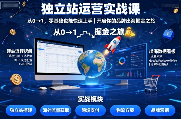 独立站运营实战课，从0到1，零基础也能快速上手，开启你的品牌出海掘金之旅-好耶资源