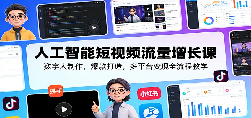 人工智能短视频流量增长课：数字人制作，爆款打造，多平台变现全流程教学-好耶资源