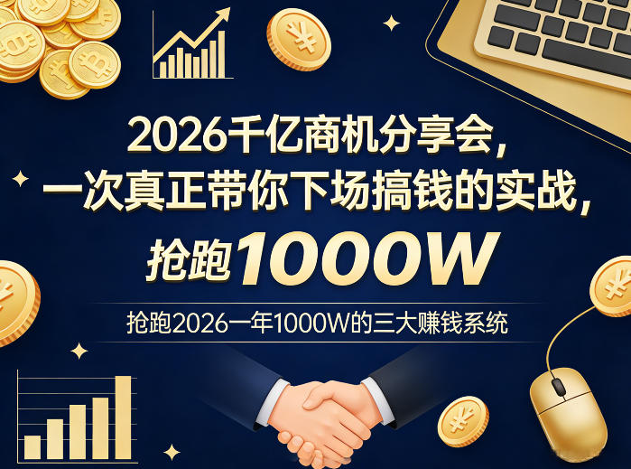 2026千亿商机分享会，一次真正带你下场搞钱的实战，抢跑2026一年1000W的三大賺钱系统-好耶资源