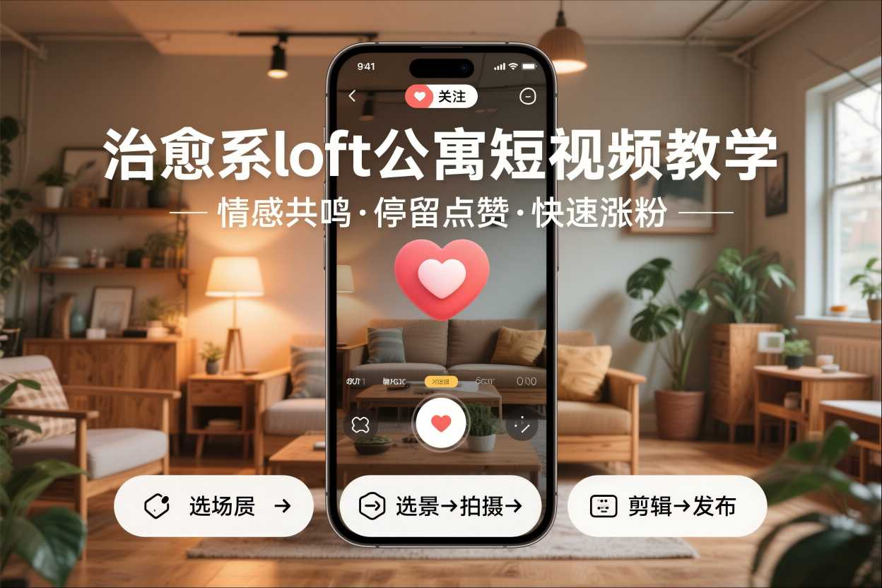 治愈系loft公寓短视频制作教学，情感共鸣引停留点赞关注，快速起号涨粉-好耶资源