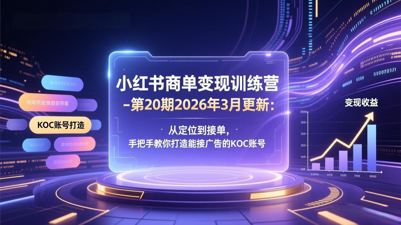 小红书商单变现训练营-第20期26年3月更新：从定位到接单，手把手教你打造能接广告的KOC账号-好耶资源