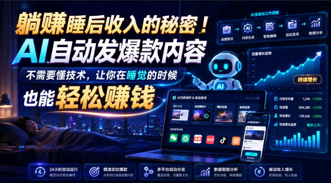 躺賺睡后收入的秘密！AI自动发爆款内容，不需要懂技术，让你在睡觉的时候也能轻松賺钱【原创双语字幕】-好耶资源